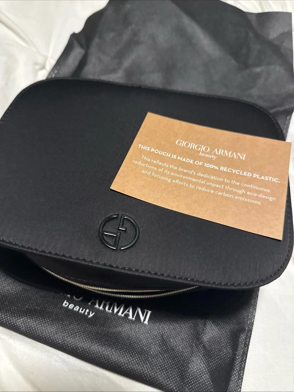 Giorgio Armani Black Leather Crossbody with Gold Zip Accent
